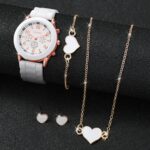 4pcs/set Geneva Watch Fashion Silicone Band Women Quartz Watches Heart Jewelry Set - Image 2