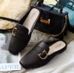 Glimmer - Rubber Half shoes korean style for girls | Stylish Crocodile Pattern Rubber loafers with Golden Buckle - Image 4