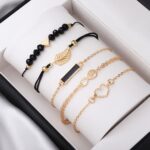 6PCS/Set Fashion Watch for girls Roma Heart Dial Leather Band Quartz Watches Leaf Bracelets Set( - Image 4