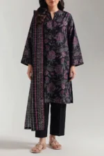 Unstitched Printed Self-Stripe Lawn 3-Piece Suit - Image 4