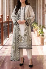 Unstitched Printed Embroidered Lawn 3-Piece Suit