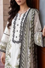Unstitched Printed Embroidered Lawn 3-Piece Suit - Image 2