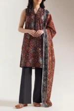 Unstitched 3-piece self-striped printed lawn suit
