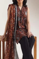 Unstitched 3-piece self-striped printed lawn suit - Image 2